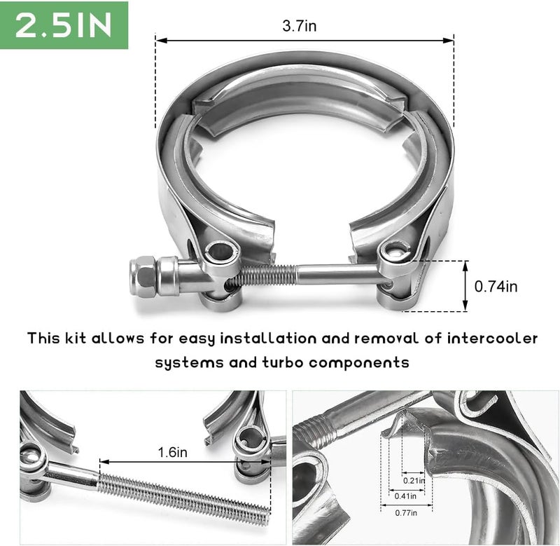 NYTKL 2.5 Inch V Band Clamp,Male Female 304 Stainless Steel Quick Release Flange Exhaust Clamp, V-Band for Pickup Truck Turbo Downpipe Exchange Exhaust Systems, Car Accessories - Image 2